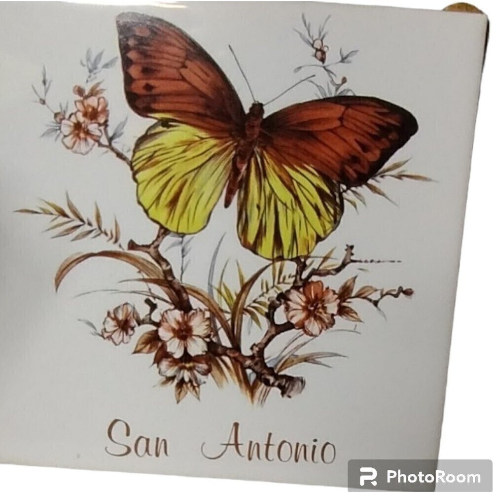 Made in Japan San Antonio Butterfly Ceramic Tile Vintage Floral Wall Decor